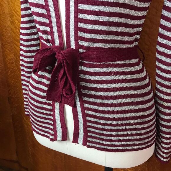 70’s 70s VINTAGE MACY’S Silver Burgundy Cardigan M - Picture 7 of 13